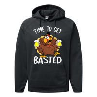 Time To Get Basted Funny Beer Thanksgiving Turkey Gifts Performance Fleece Hoodie