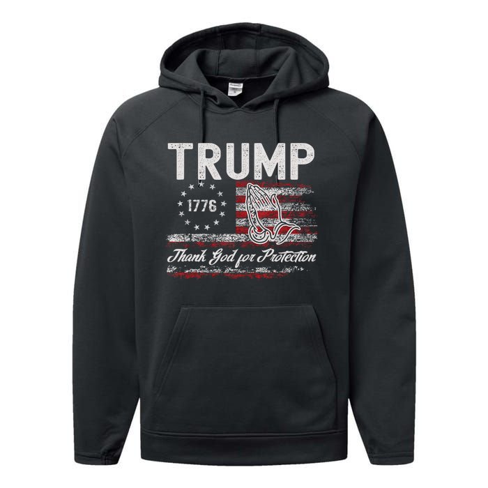 Trump Thank God For Protection President Donald Trump Performance Fleece Hoodie