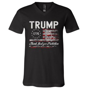 Trump Thank God For Protection President Donald Trump V-Neck T-Shirt