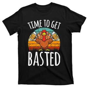 Time To Get Basted Funny Thanksgiving Cool Turkey Beer Drink T-Shirt