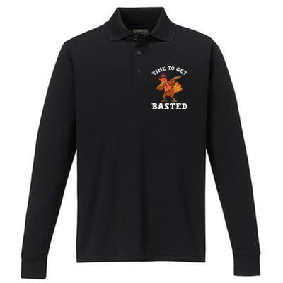 Time To Get Basted Funny Turkey Thanksgiving Great Gift Performance Long Sleeve Polo