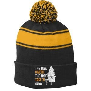 The Tree Giveth The Tree Taketh Away Frisbee Disc Golf Gifts Stripe Pom Pom Beanie