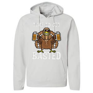 Time To Get Basted Funny Thanksgiving Turkey Day Performance Fleece Hoodie