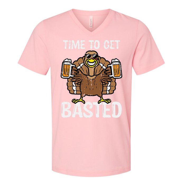 Time To Get Basted Funny Thanksgiving Turkey Day V-Neck T-Shirt