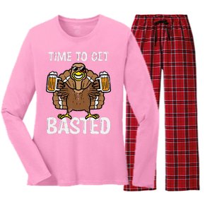 Time To Get Basted Funny Thanksgiving Turkey Day Women's Long Sleeve Flannel Pajama Set 