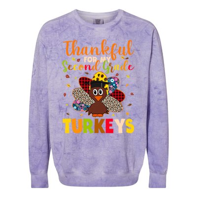 Teacher Thanksgiving Gift Thankful For Second Grade Turkeys Gift Colorblast Crewneck Sweatshirt