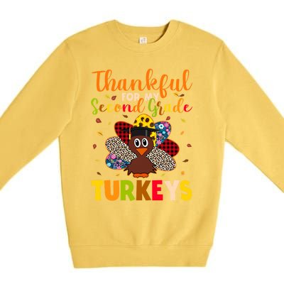 Teacher Thanksgiving Gift Thankful For Second Grade Turkeys Gift Premium Crewneck Sweatshirt