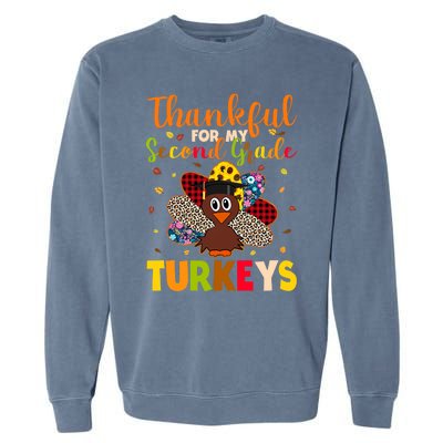 Teacher Thanksgiving Gift Thankful For Second Grade Turkeys Gift Garment-Dyed Sweatshirt