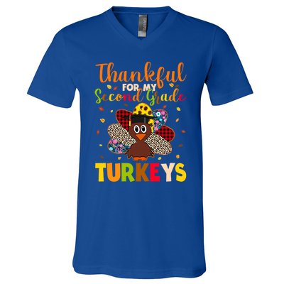 Teacher Thanksgiving Gift Thankful For Second Grade Turkeys Gift V-Neck T-Shirt