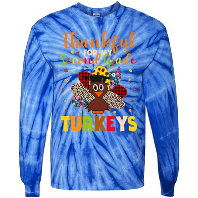 Teacher Thanksgiving Gift Thankful For Second Grade Turkeys Gift Tie-Dye Long Sleeve Shirt