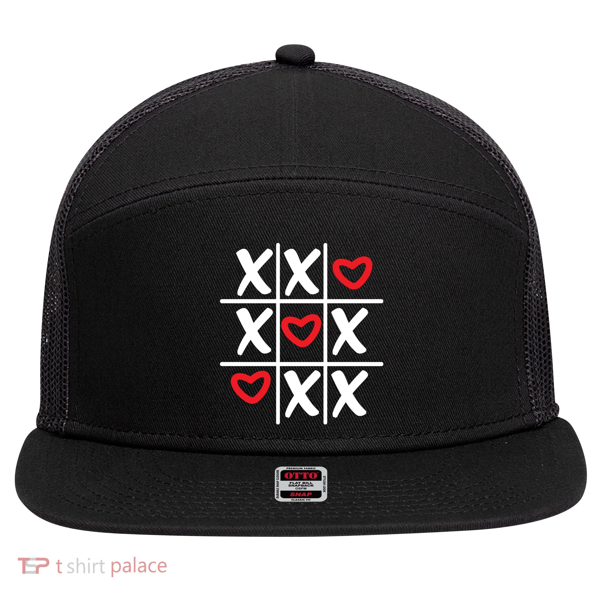 Tictac Toe Heart Valentines Day Gift 7 Panel Mesh Trucker Snapback Hat