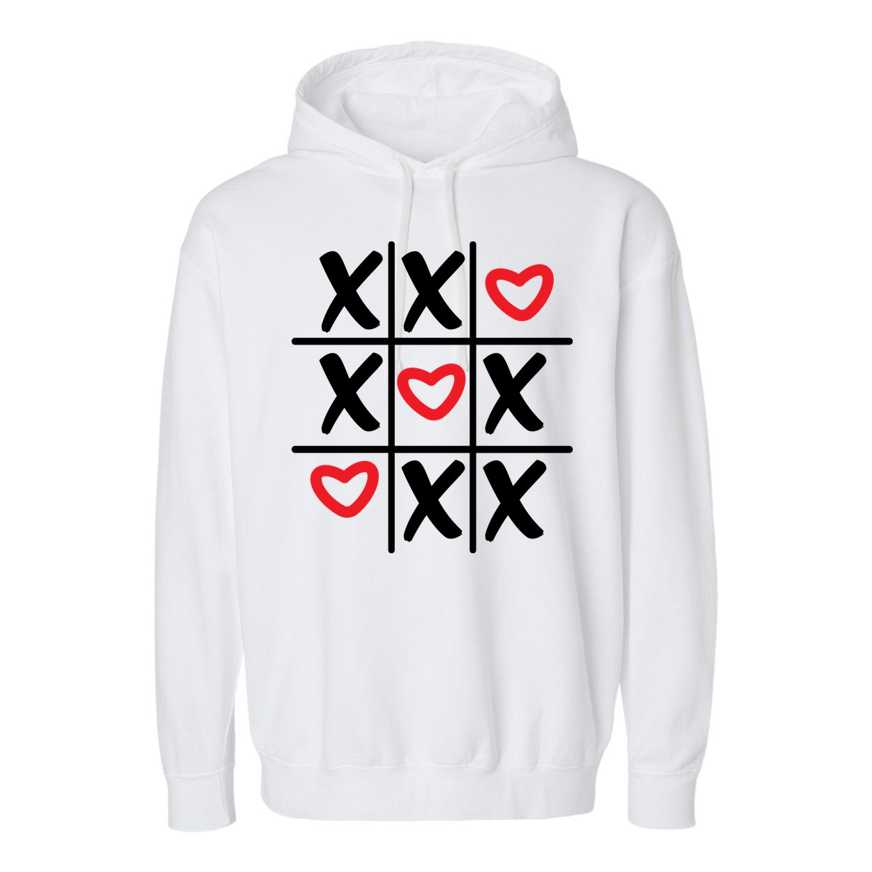 Tictac Toe Heart Valentines Day Gift Garment-Dyed Fleece Hoodie