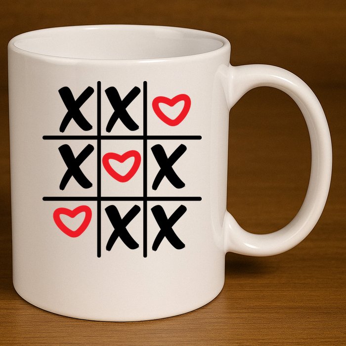 Tictac Toe Heart Valentines Day Gift 11oz C Handle Ceramic Mug