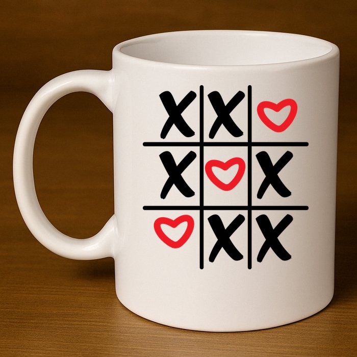 Tictac Toe Heart Valentines Day Gift 11oz C Handle Ceramic Mug