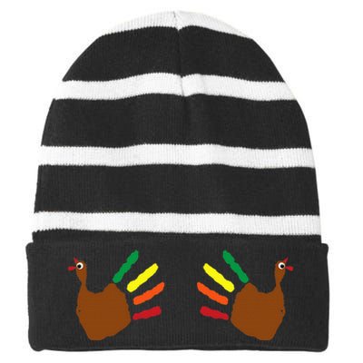 Thanksgiving Turkey Hands On Boobs Striped Beanie with Solid Band