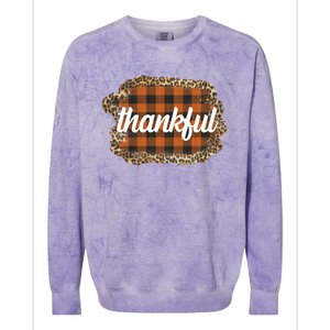 Thankful Thanksgiving Holiday Cheetah Plaid Colorblast Crewneck Sweatshirt