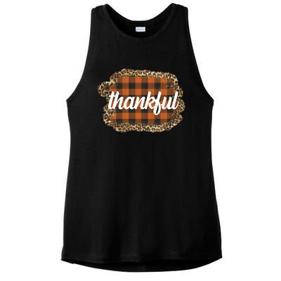 Thankful Thanksgiving Holiday Cheetah Plaid Ladies PosiCharge Tri-Blend Wicking Tank