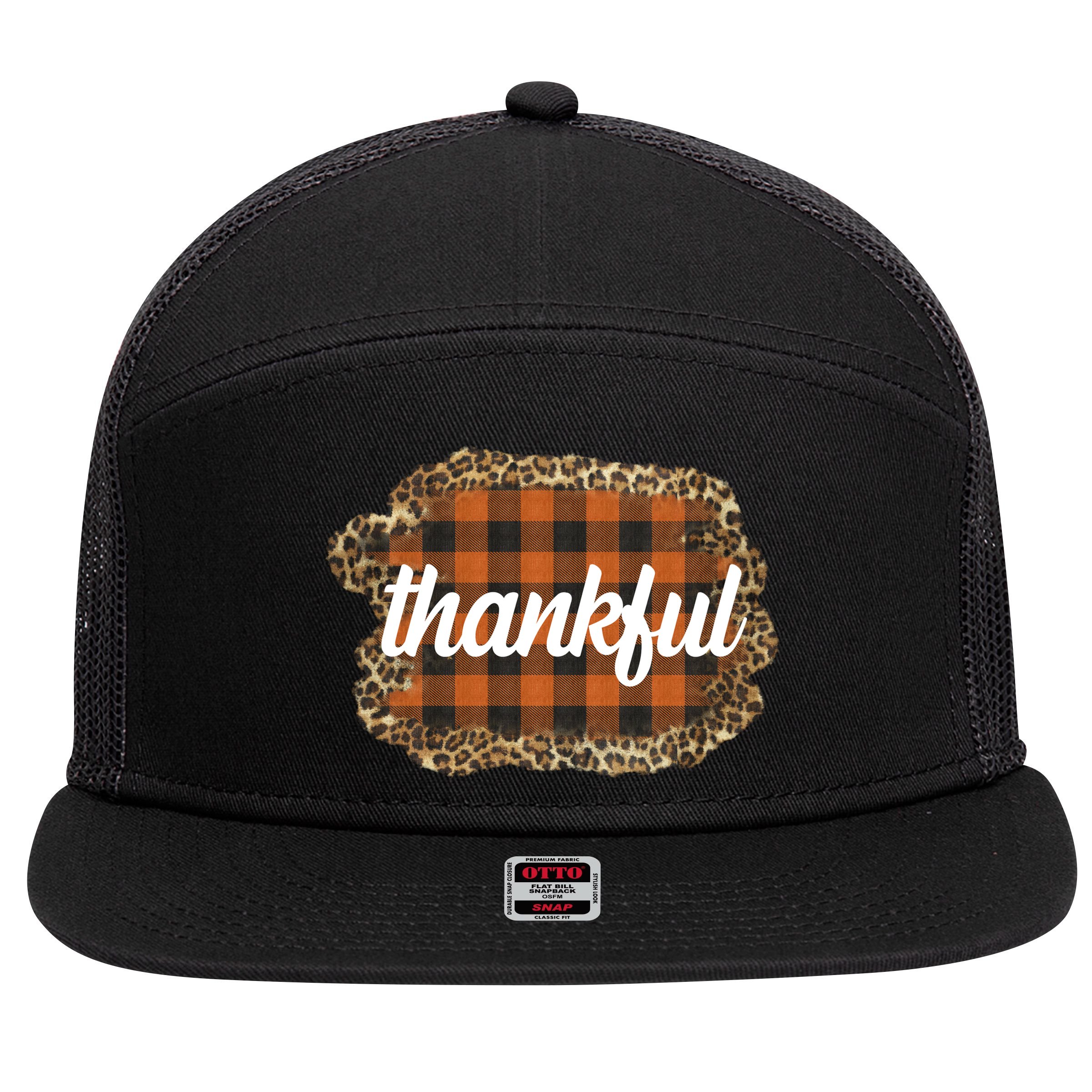 Thankful Thanksgiving Holiday Cheetah Plaid 7 Panel Mesh Trucker Snapback Hat