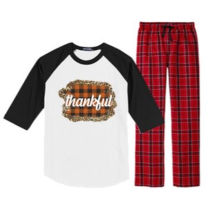 Thankful Thanksgiving Holiday Cheetah Plaid Raglan Sleeve Pajama Set