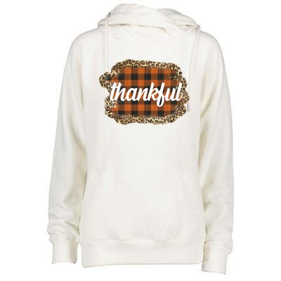 Thankful Thanksgiving Holiday Cheetah Plaid Womens Funnel Neck Pullover Hood