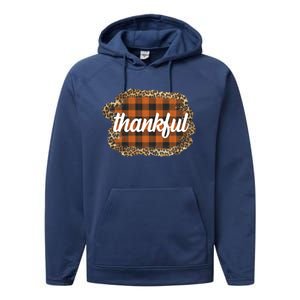 Thankful Thanksgiving Holiday Cheetah Plaid Performance Fleece Hoodie