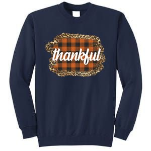 Thankful Thanksgiving Holiday Cheetah Plaid Tall Sweatshirt