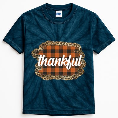 Thankful Thanksgiving Holiday Cheetah Plaid Kids Tie-Dye T-Shirt