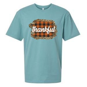 Thankful Thanksgiving Holiday Cheetah Plaid Sueded Cloud Jersey T-Shirt