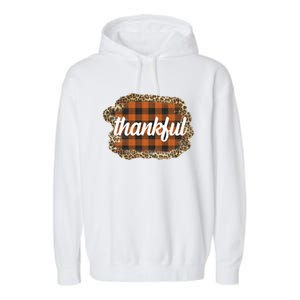 Thankful Thanksgiving Holiday Cheetah Plaid Garment-Dyed Fleece Hoodie