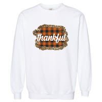 Thankful Thanksgiving Holiday Cheetah Plaid Garment-Dyed Sweatshirt