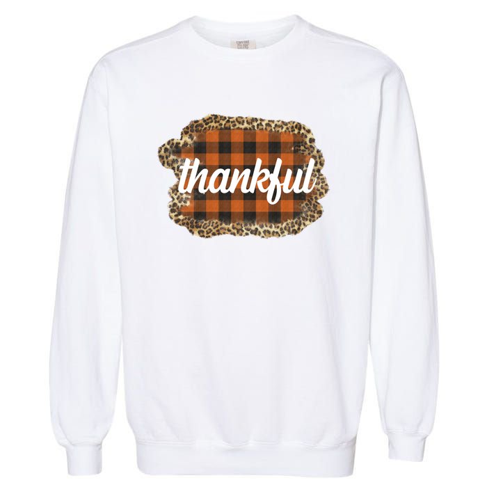 Thankful Thanksgiving Holiday Cheetah Plaid Garment-Dyed Sweatshirt