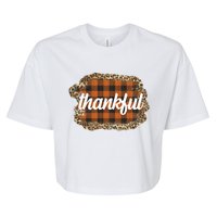 Thankful Thanksgiving Holiday Cheetah Plaid Bella+Canvas Jersey Crop Tee