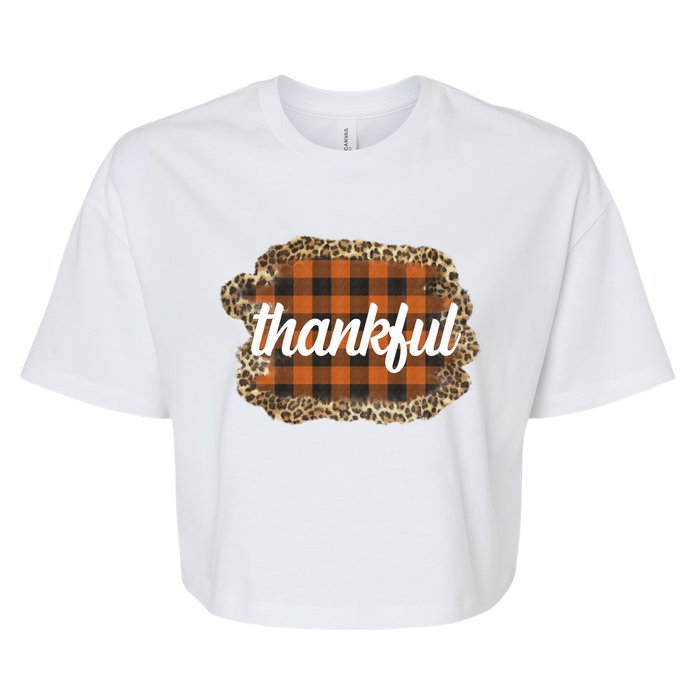 Thankful Thanksgiving Holiday Cheetah Plaid Bella+Canvas Jersey Crop Tee