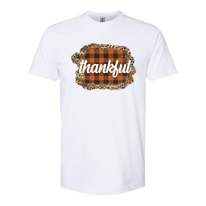 Thankful Thanksgiving Holiday Cheetah Plaid Softstyle CVC T-Shirt