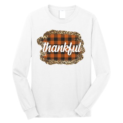 Thankful Thanksgiving Holiday Cheetah Plaid Long Sleeve Shirt