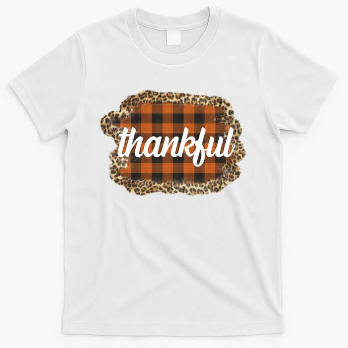 Thankful Thanksgiving Holiday Cheetah Plaid T-Shirt