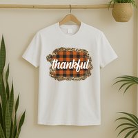 Thankful Thanksgiving Holiday Cheetah Plaid T-Shirt