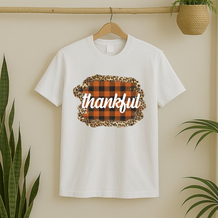 Thankful Thanksgiving Holiday Cheetah Plaid T-Shirt