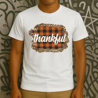 Thankful Thanksgiving Holiday Cheetah Plaid T-Shirt