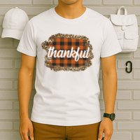 Thankful Thanksgiving Holiday Cheetah Plaid T-Shirt