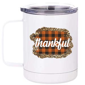 Thankful Thanksgiving Holiday Cheetah Plaid 12 oz Stainless Steel Tumbler Cup