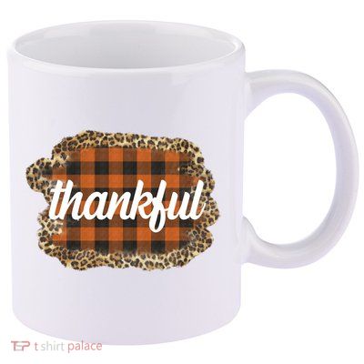 Thankful Thanksgiving Holiday Cheetah Plaid 11oz C Handle Ceramic Mug