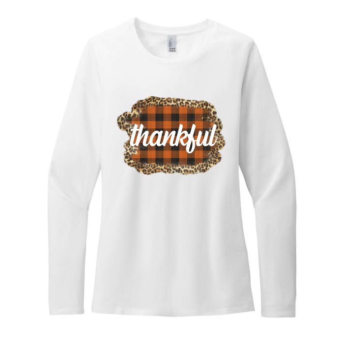 Thankful Thanksgiving Holiday Cheetah Plaid Womens CVC Long Sleeve Shirt