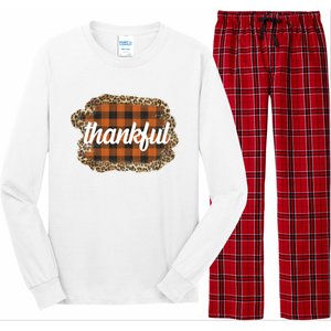 Thankful Thanksgiving Holiday Cheetah Plaid Long Sleeve Pajama Set