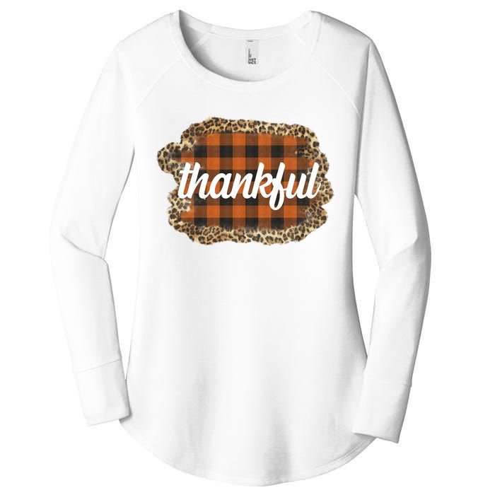 Thankful Thanksgiving Holiday Cheetah Plaid Women's Perfect Tri Tunic Long Sleeve Shirt