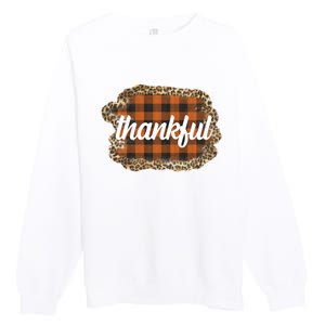 Thankful Thanksgiving Holiday Cheetah Plaid Premium Crewneck Sweatshirt