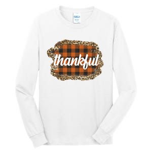 Thankful Thanksgiving Holiday Cheetah Plaid Tall Long Sleeve T-Shirt