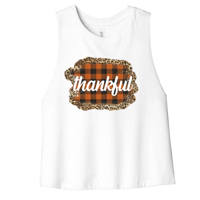 Thankful Thanksgiving Holiday Cheetah Plaid Women's Racerback Cropped Tank