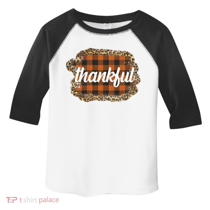 Thankful Thanksgiving Holiday Cheetah Plaid Toddler Fine Jersey T-Shirt