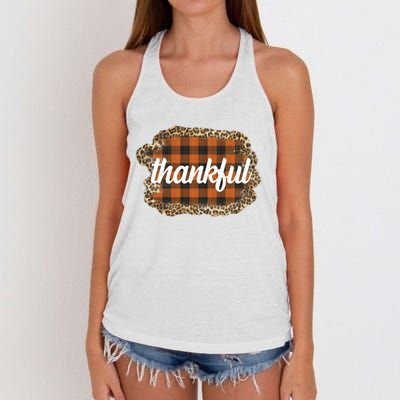 Thankful Thanksgiving Holiday Cheetah Plaid Women's Knotted Racerback Tank